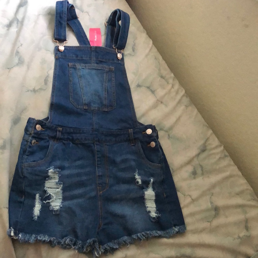 Love Culture Denim Short Overalls